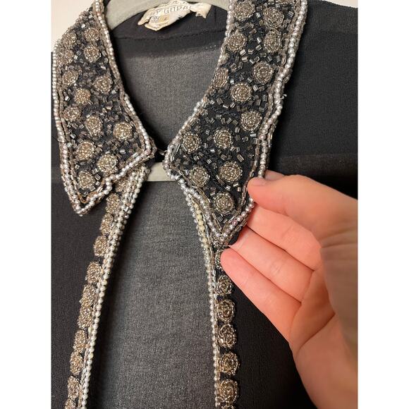 Mark & John Gopal Black Jewel Sheer Beaded Sparkle Evening Silk Long Duster L - Picture 6 of 10